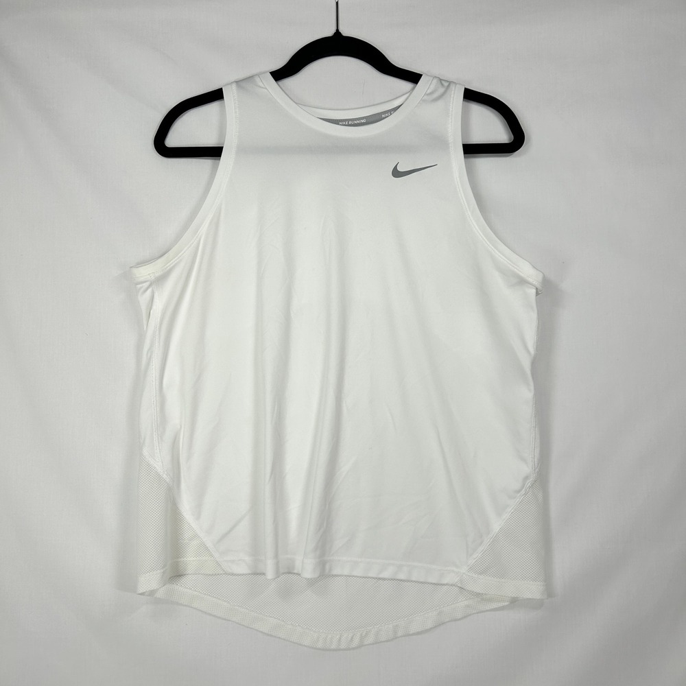 Nike Running Dri-FIT White Mesh Panel Tank Top –‎ Reflective Swoosh – Large
